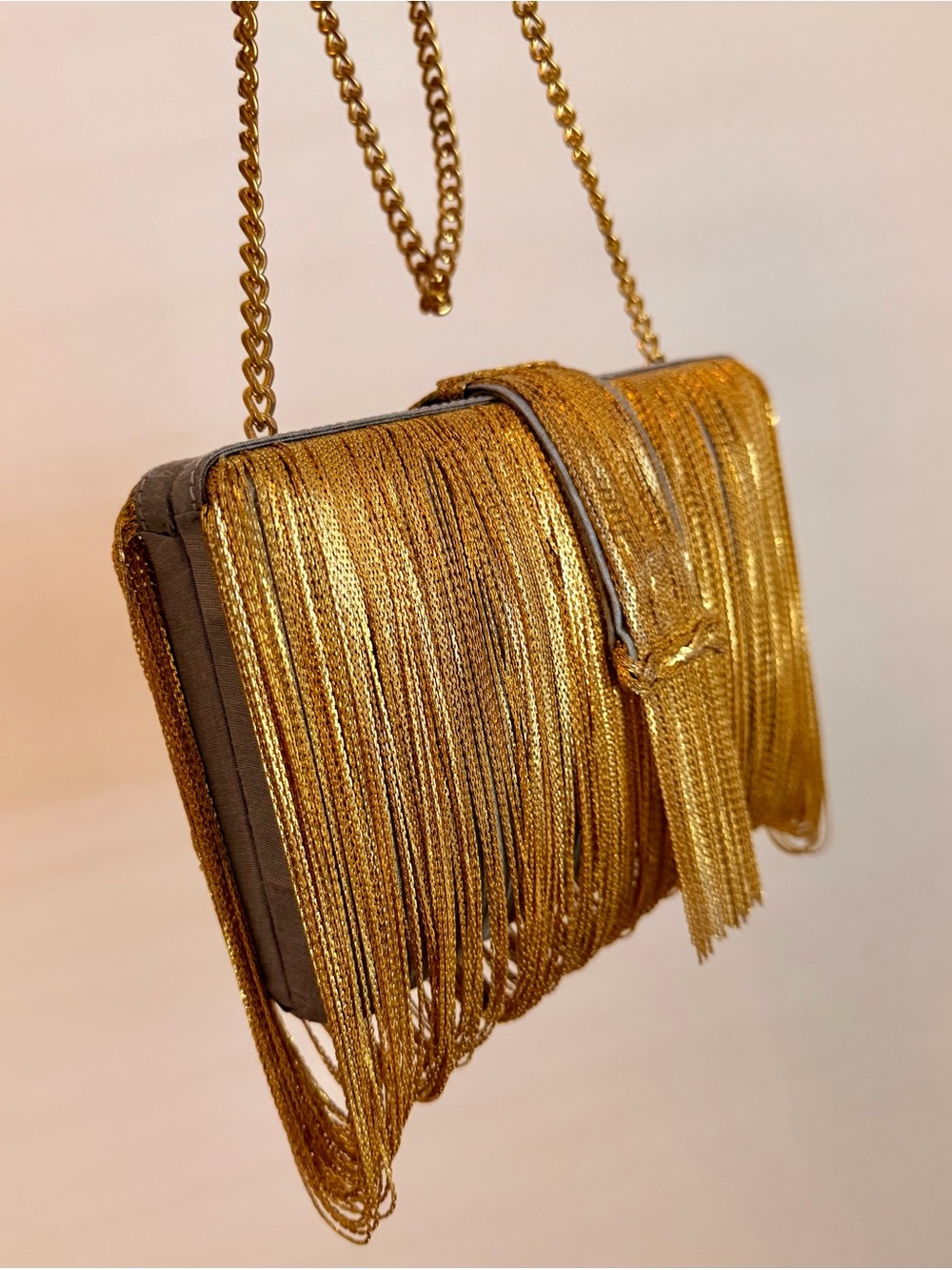 Gold Fringe Chain Clutch Wristlet